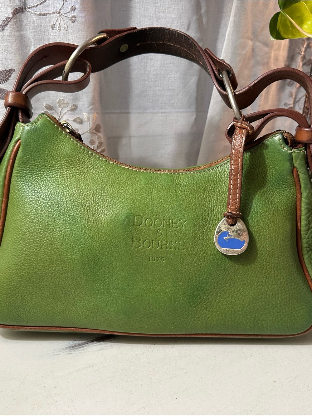 Dooney & Bourke Green Pebbled Leather Shoulder Bag with Brown Trim - Picture 13 of 13
